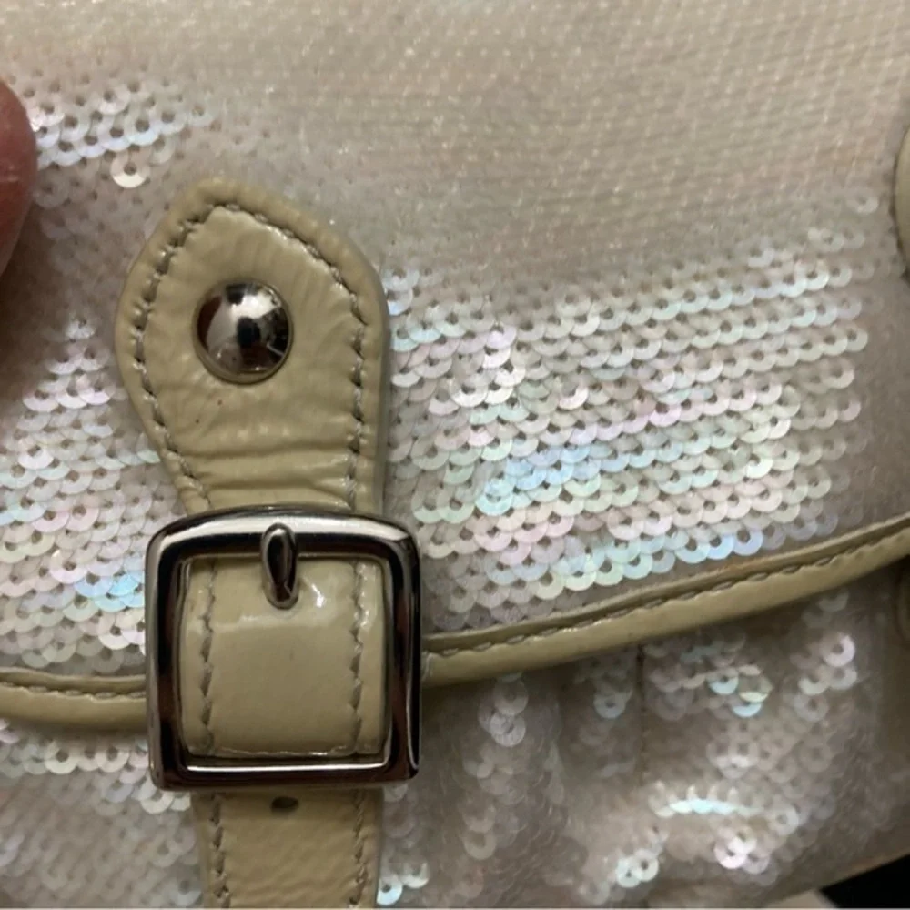 Coach 16315 Poppy Sequined Cream Opal Silver Crossbody flap bag